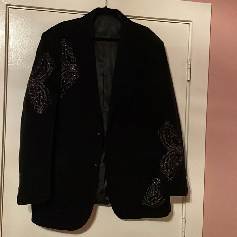 Unisex cord blazer with intricate studded butterfly designs on both sleeves